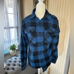 Wrangler Blue Black Buffalo Plaid Fleece Lined Shirt Jacket Men’s Small
